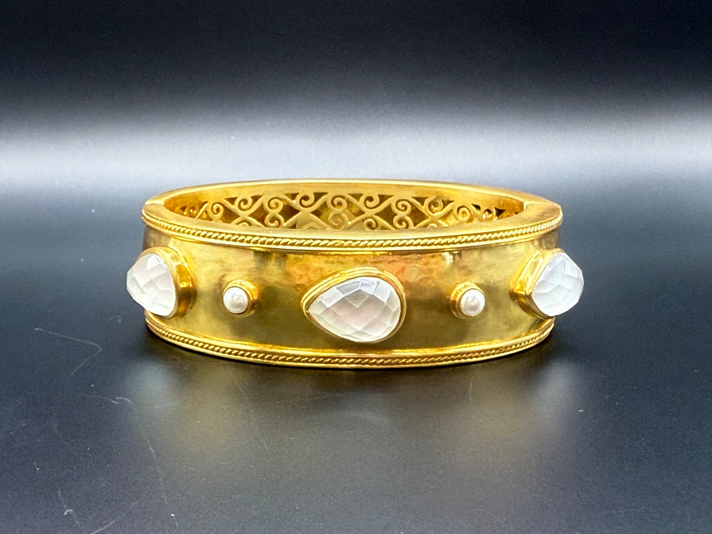 Julie Vos Cannes Statement Hinged Iridescent Clear Crystal
