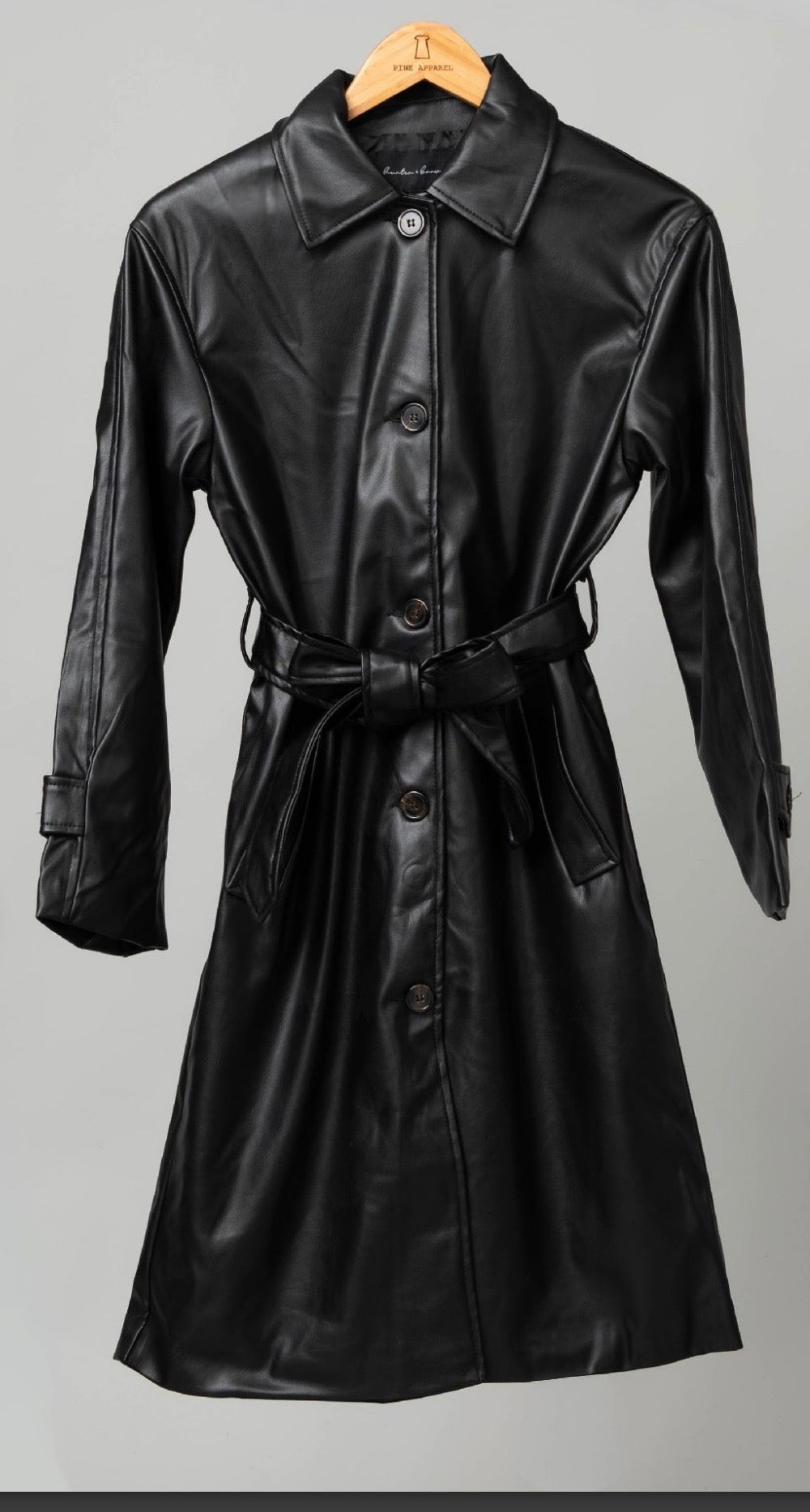 VEGAN LEATHER SELF SASH TRENCH COAT