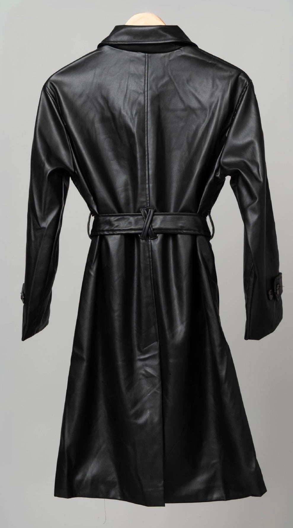 VEGAN LEATHER SELF SASH TRENCH COAT